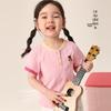 LUSON Girls' Summer Henry Collar Color-block Short Sleeve T-shirt