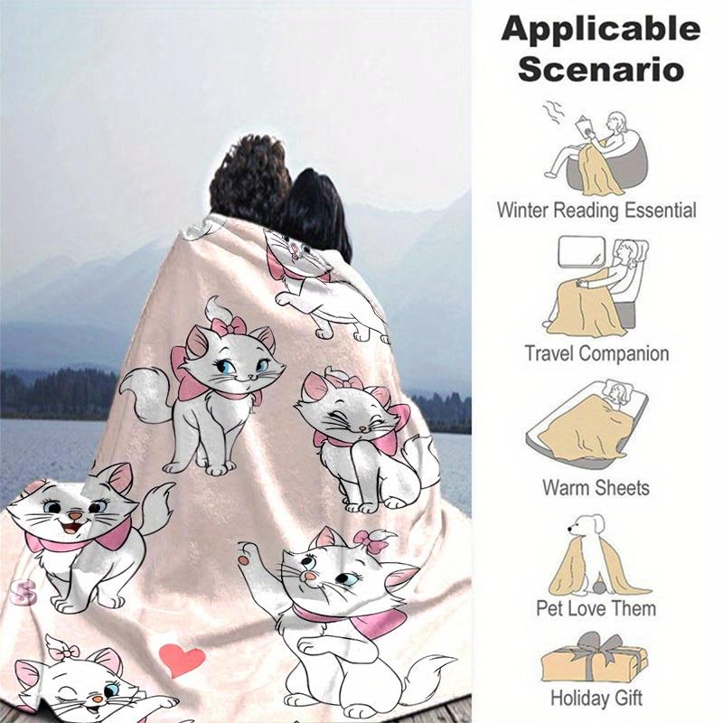 1PC Cartoon Marie Cat Print Blanket, Seasonal Universal, Home Decoration, Throw Blankets, Cute Marie Cat Design, Soft Flannel Throw Blanket, Versatile