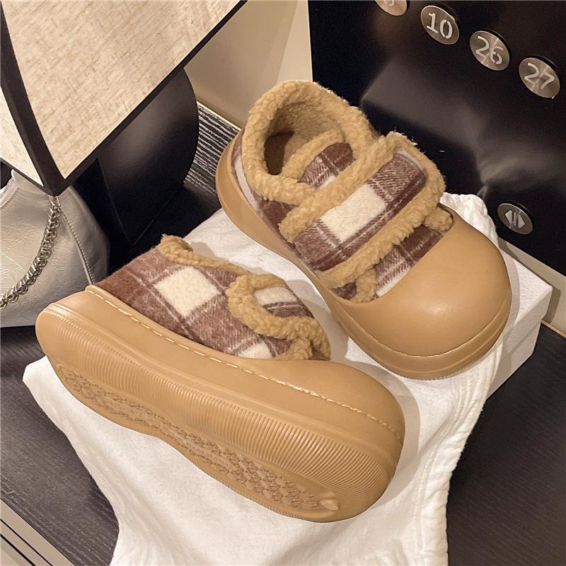 Women's Large Size Thick Sole Winter Warm Fur One Snow Boots Thickened Lined Ankle Boots Non-slip Hiking Sports Cotton Shoes