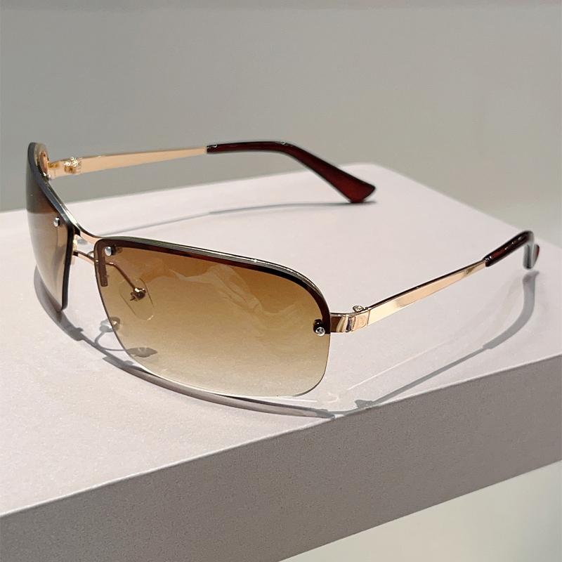 Y2k Rimless Sunglasses Men Fashion Gradient Casual Shades Women Trendy Double Bridge Brand Design Decorative Sun Glasses