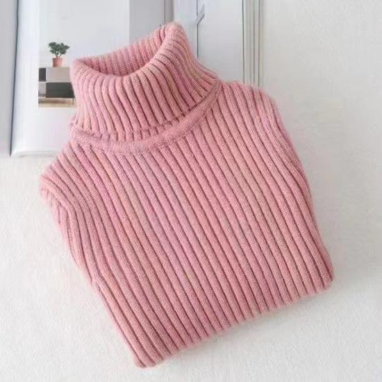 Girls' High-Neck Knitted Pullover Sweater - Autumn/Winter Fashion for Kids