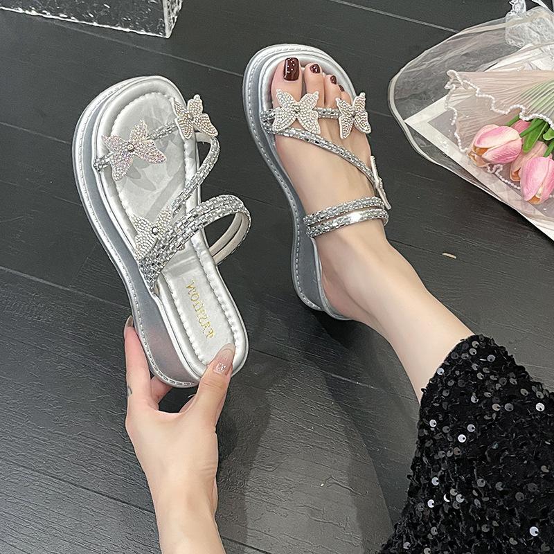 Fashion Fairy Style with Skirt Muffin Platform Slippers 2025 Summer New High-end Outer Wear Rhinestone Sandals