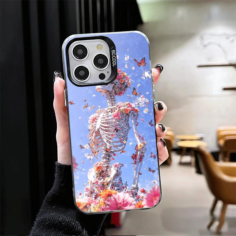 Floral Skull Flower Skeleton Soft Phone Case for iPhone 15 16 17 Pro Max 17Air 16E 14 Plus 13 12 Mini Shockproof Cover Back Shel