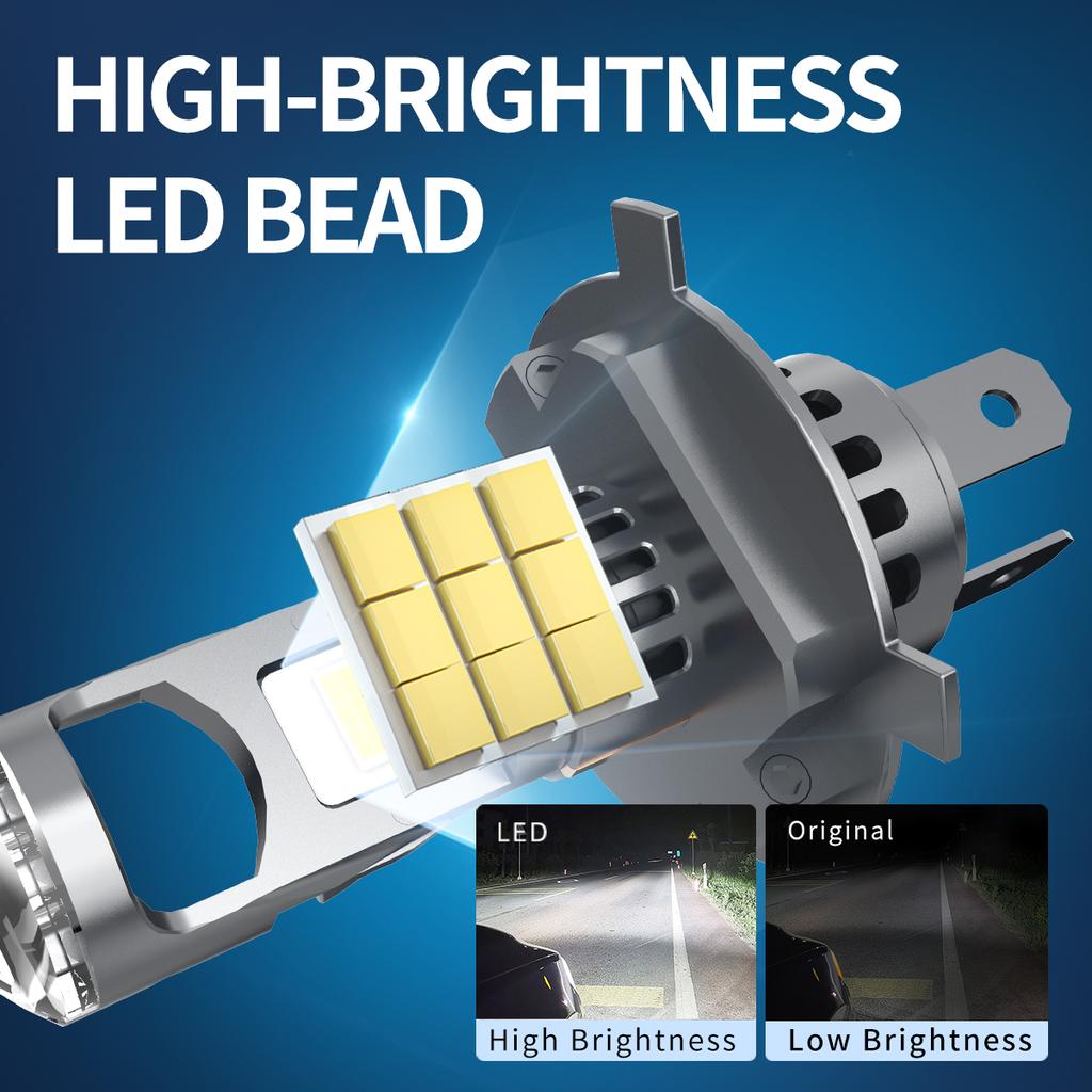 2PCS Ultra Powerful H7 H4 Mini LED Lens Bulbs 6000K White Headlight Plug and Play for Car Headlamp Lights