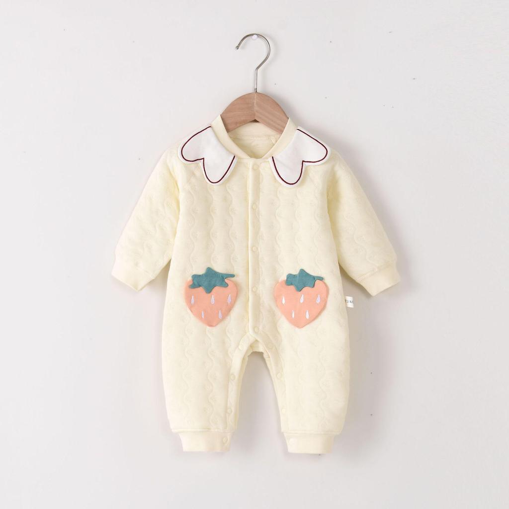 Baby Lapel Romper: Cozy Three-Layer Jumpsuit for Newborns - Perfect for Spring, Autumn, and Winter Outings