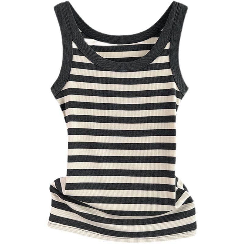 Canottiera a Righe Bianche e Nere in Cotone Modal Intimo per Completi Versatile Quotidiano Elastico Aderente Strato Base Tessuto Morbido Capo Interno ed Esterno