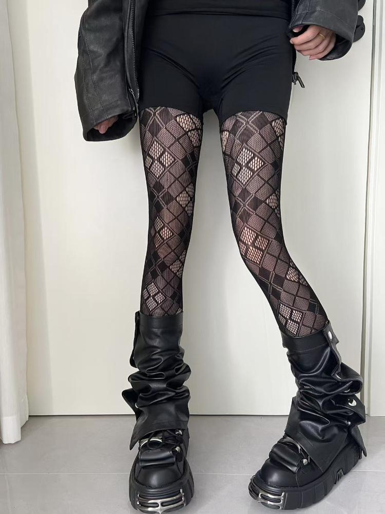 Women Sexy Lace Fishnet Stockings Lolita Hollow Out Solid Pantyhose JK Japanese Style High Waist Vintage Rhombus Striped Tights