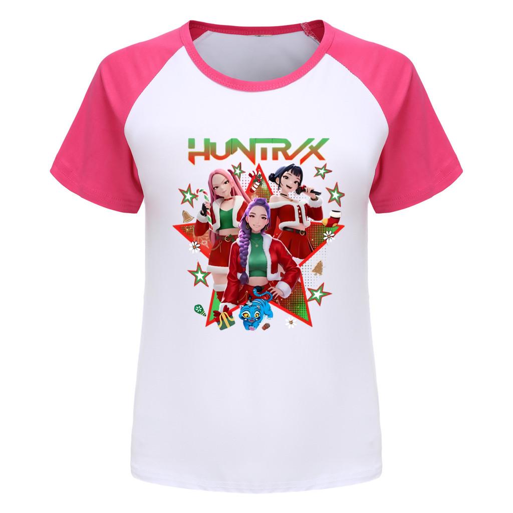 5182 Kids Girls Christmas New Year Rumi Zoey Mira Print Raglan Short Sleeves T-Shirt