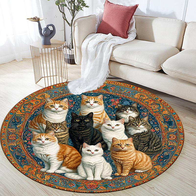 Cats Round Area Rug,Carpet Rug for Living Room Bedroom Sofa Playroom Decor,Non-slip Floor Mat