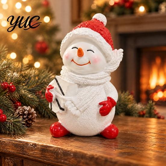 Resin Snowman Statue Christmas Figurine, Festive Tabletop Ornament for Home Living Room Holiday Table Centerpieces Dining Decor, Cute Winter Sculpture