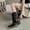 Design punk boots women's high-end trouser tube boots 2025 summer new pointed rivets pleated high heel thick heel