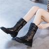 Fashion Summer Hollow Black Mesh Cool Boots female New Mid Heel Large Cool Boots European American Sandals Women platform heels