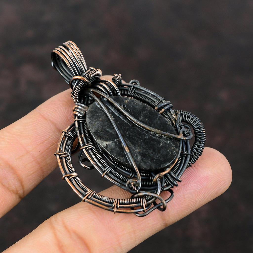 Black Rutile Pendant Copper Wire Wrapped Pendant Real Gemstone Pendant Black Rutile Jewelry Handmade Pendant Copper Jewelry Anniversary Gift