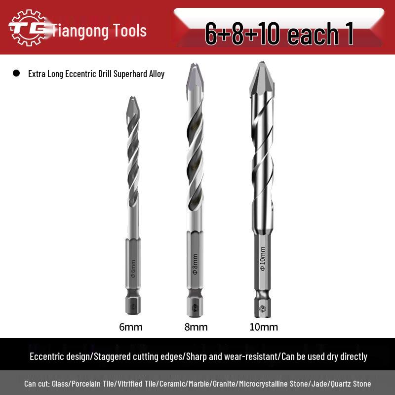 Eccentric Tile Drill Bit for Concrete, Cement, and Ceramic – Super Hard Alloy Triangle Impact.