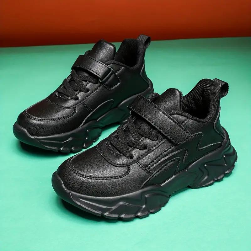 Children s Running Shoes, Boys  Black Casual Sports Shoes, Leather Waterproof Outdoor Shoes 28 чёрный