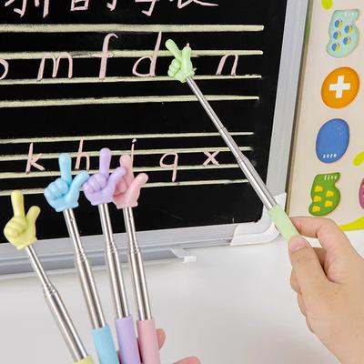 1pc Detachable Stainless Steel Teaching Pointer Telescopic Rod Finger Design Teaching Stick Classroom Finger Pointer Teachers