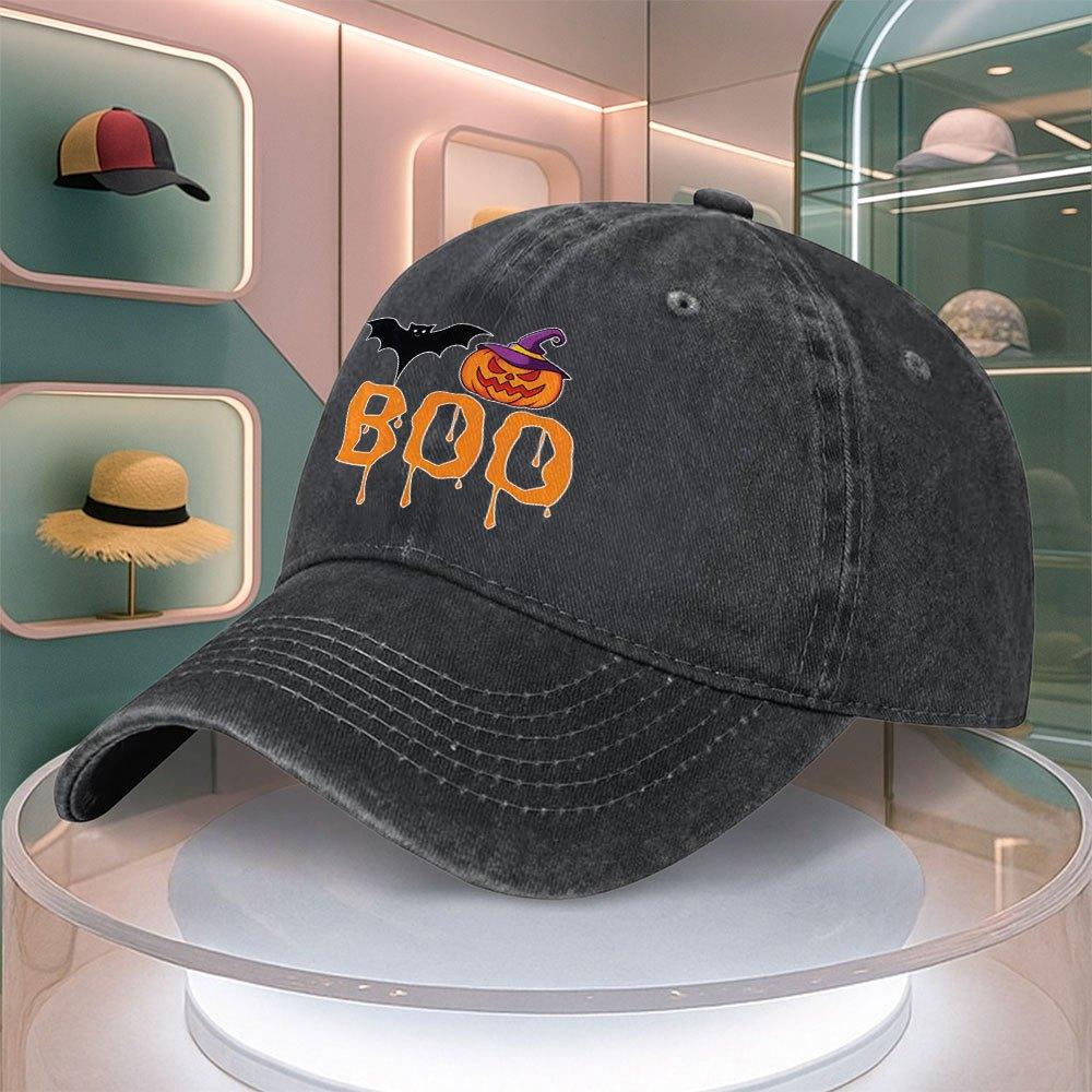 Halloween Bat Pumpkin Letter Print Baseball Cap For Men Women Curved Brim Dad Hat Adjustable Duck Tongue Hat
