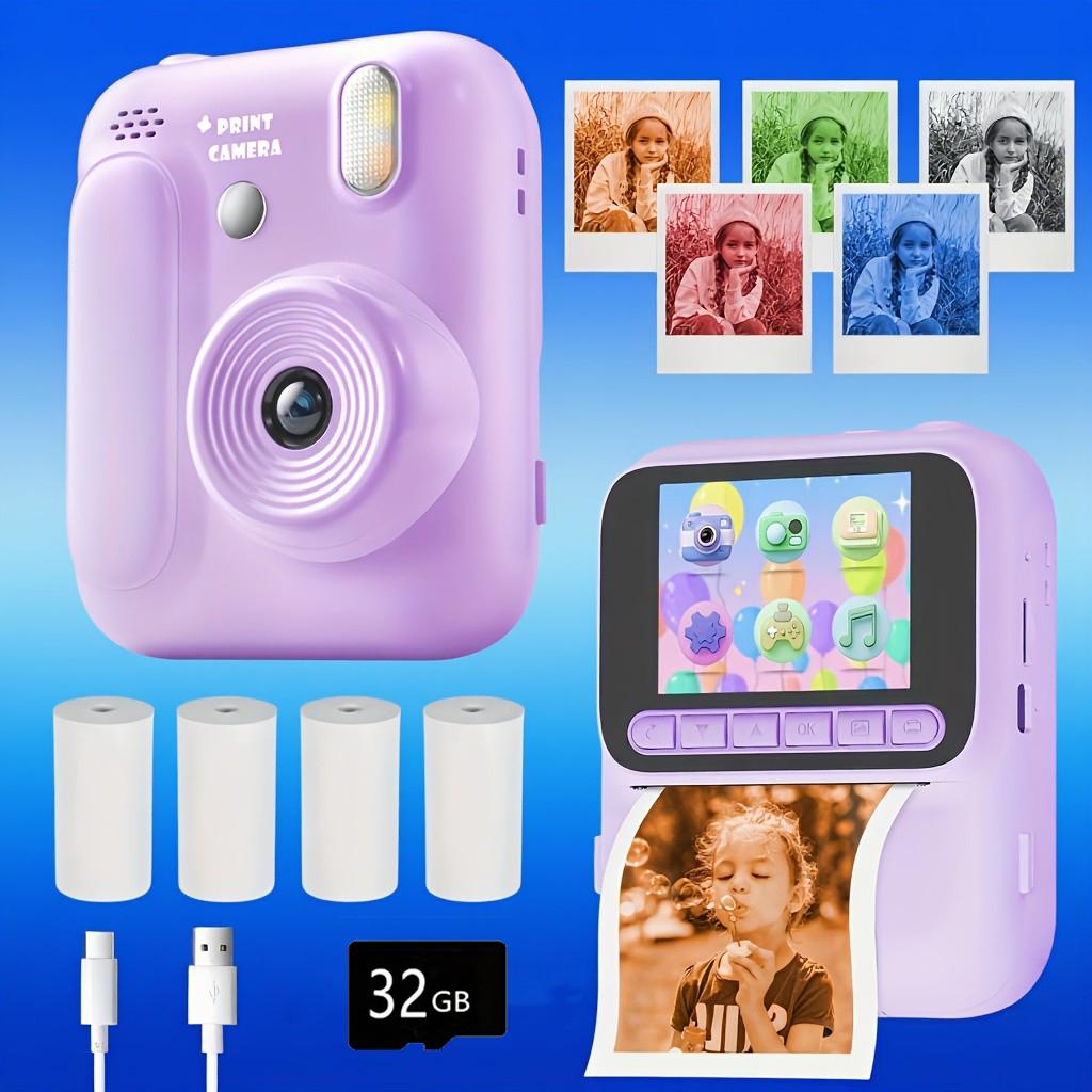 Kids Instant Camera Color Printing Camera 32GB 1080P Thermal Print Digital Camera Print Photo Video Games Music Children Gift