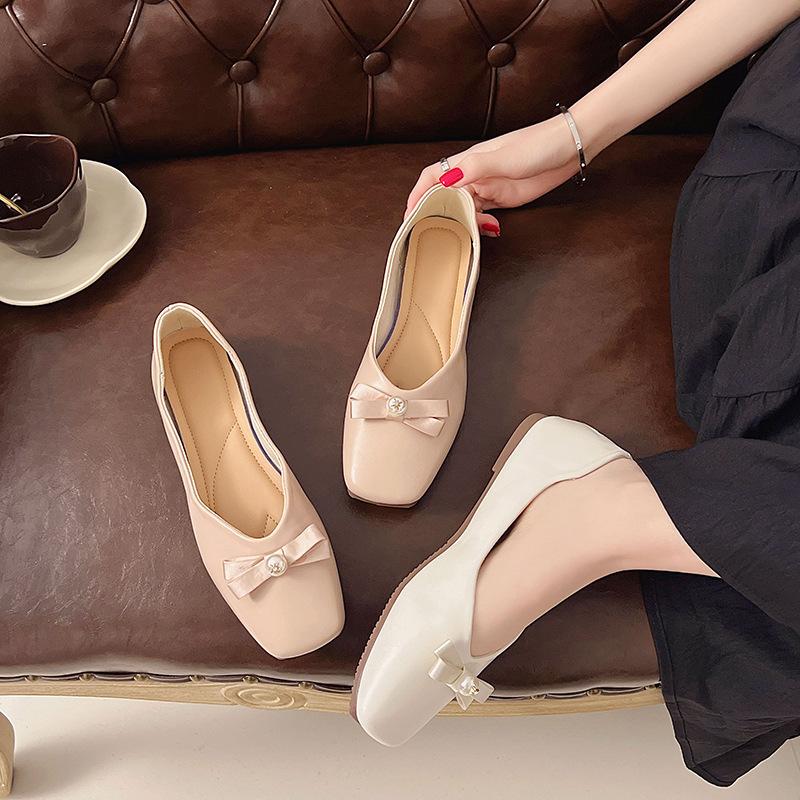 Evening Shoes Bow Gentle Ballet Shoes New Spring 2025 with Fairy Style Low Heel Female Skirt Single Shoes