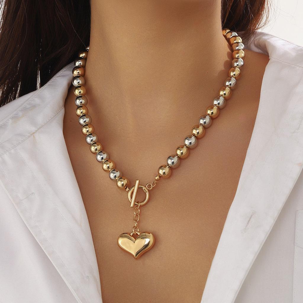 Creative Multi-layer Pearl CCB Sweater Chain Collarbone Chain Temperament Elegant Love-shaped Layer Necklace