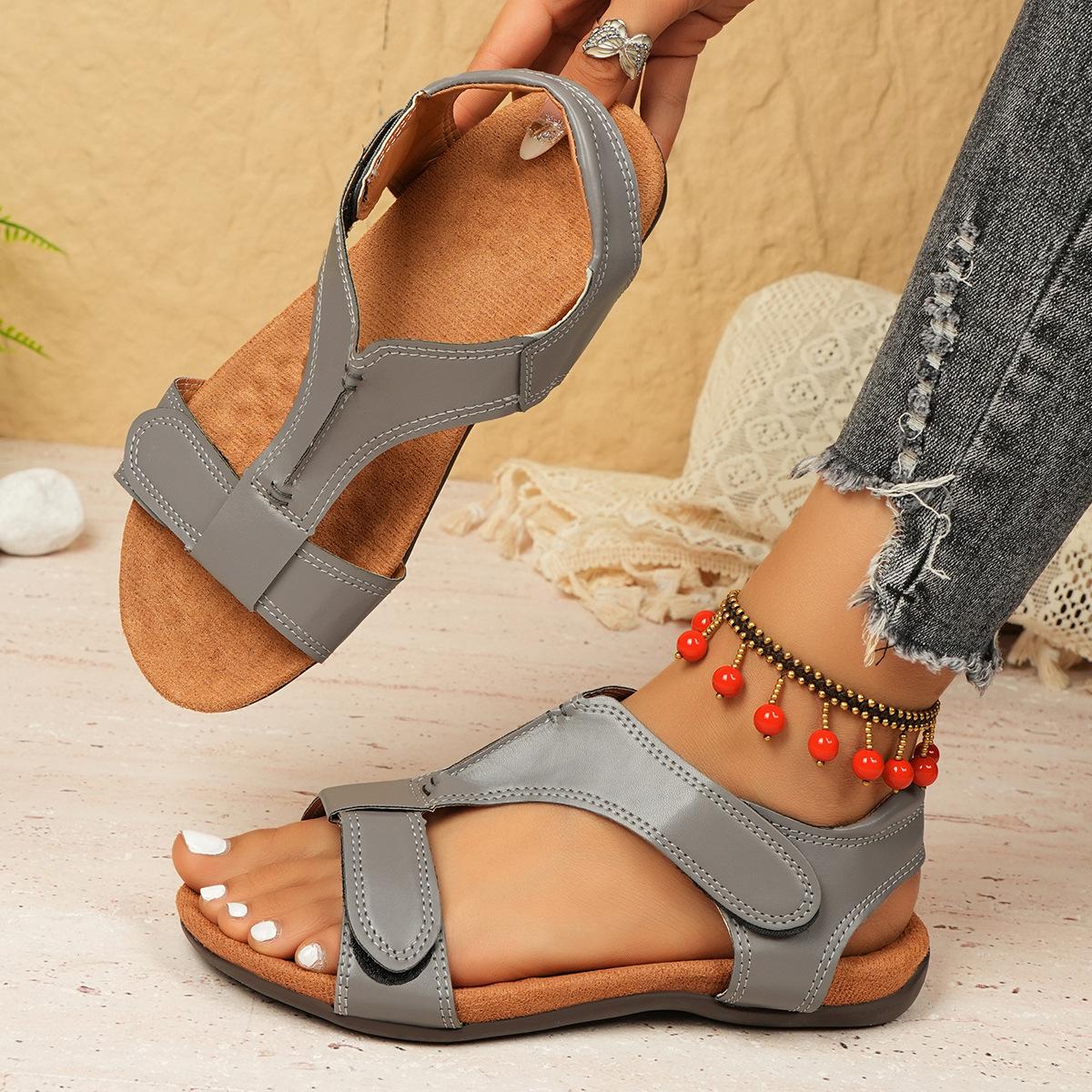 

New large size sandals women s flat Velcro casual beach sandals 43 серый