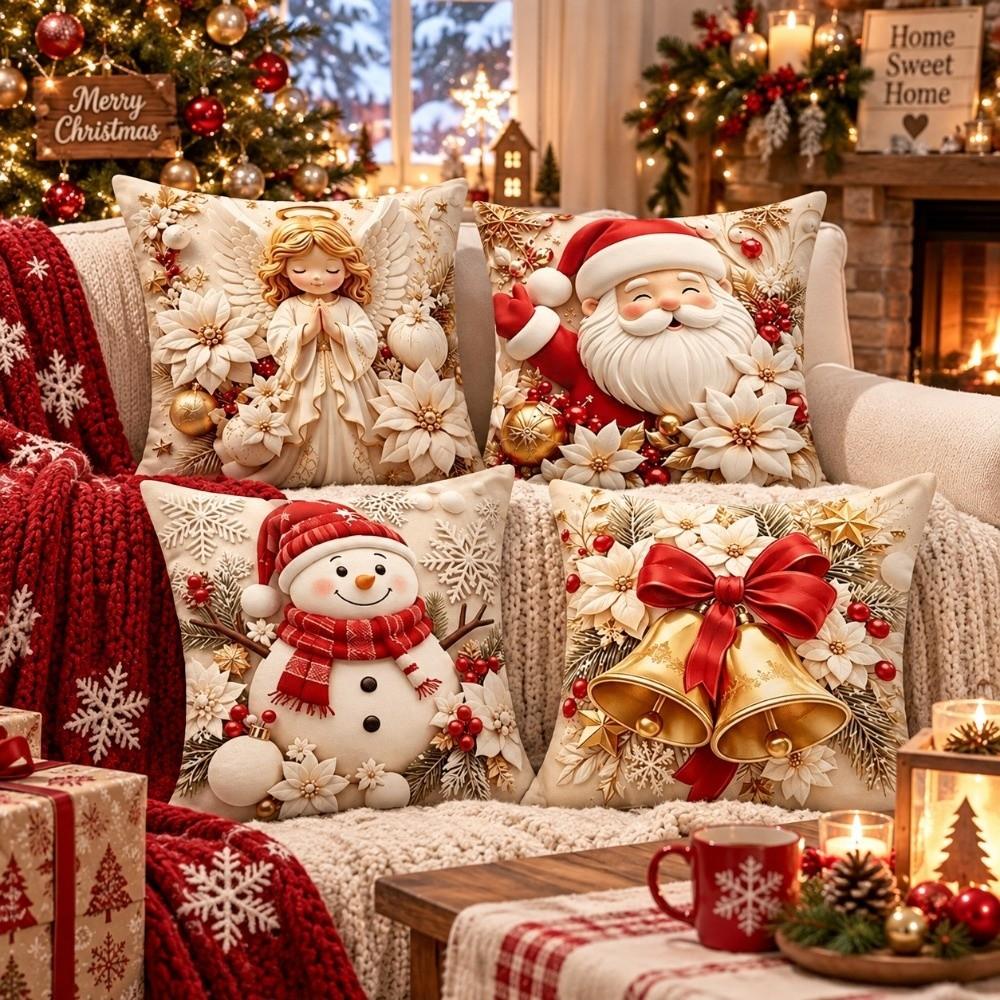 4PCS Elk Throw Cushion Case New Year Xmas Pillowslip Cartoon Cute Christmas Pillow Covers Sofa