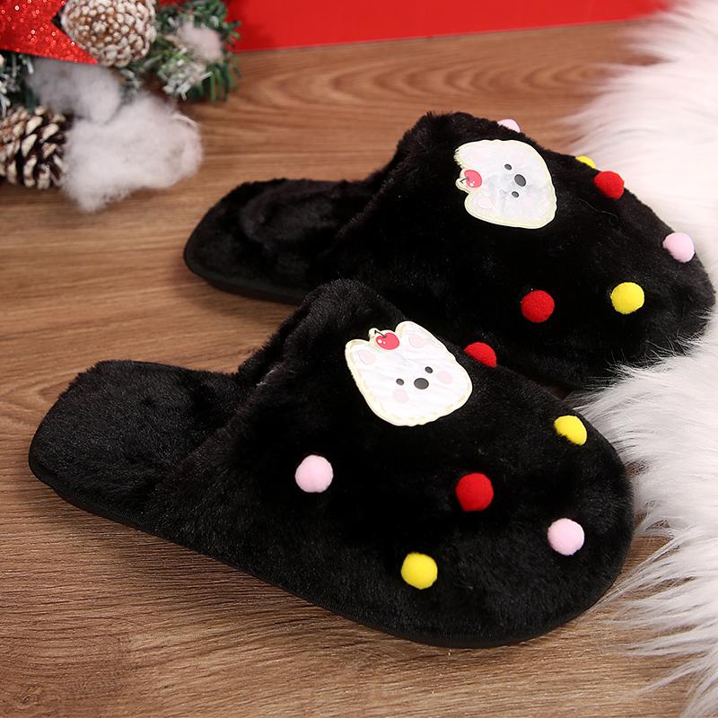 

Fashion Cute Cartoon Dogs Fur Slippers Women Winter Mix Color Faux Fur Plush Slippers Woman Indoor Slip On Light Cotton Slides Mujer 40-41
