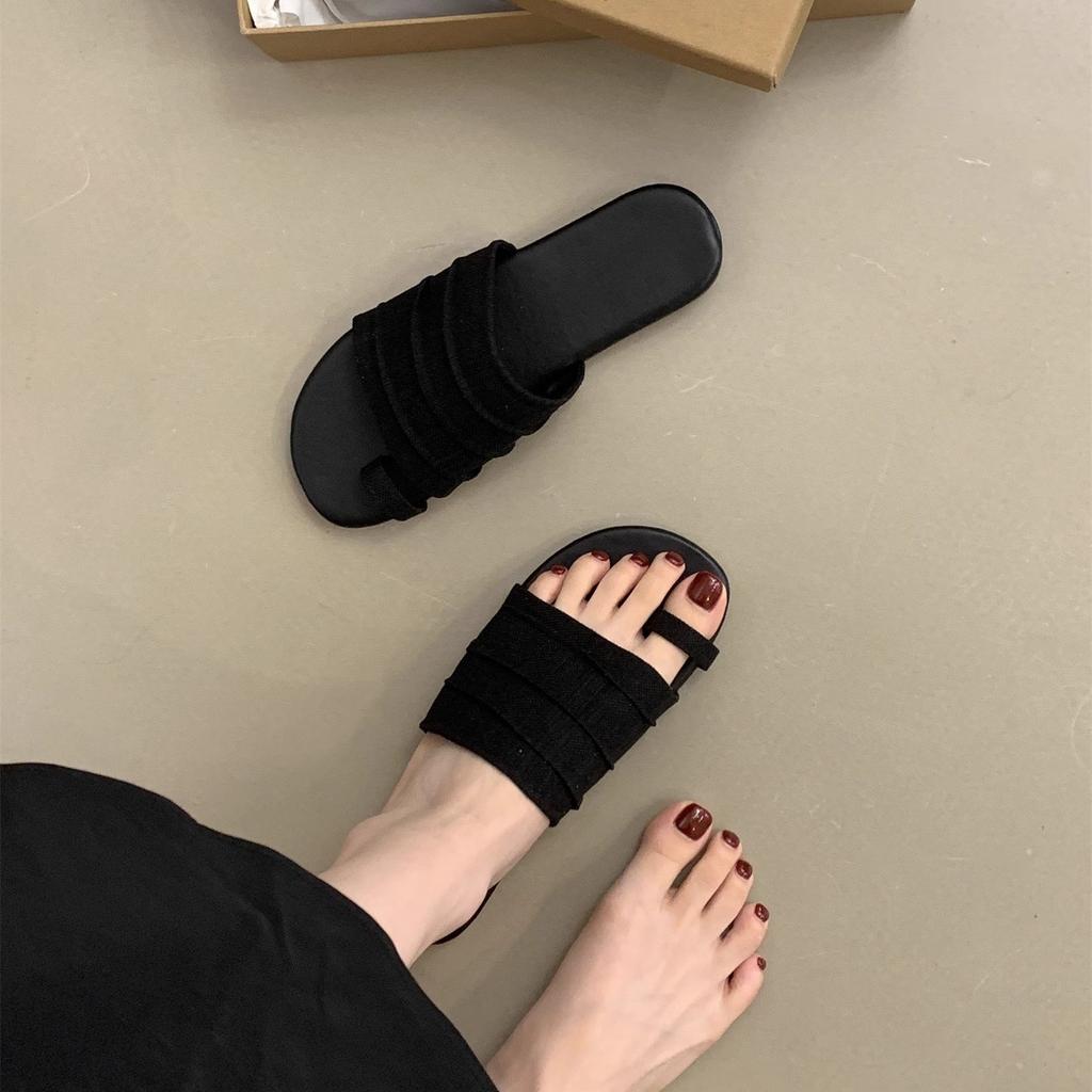 Holiday wind cover toe flat slippers women's outer wear summer 2025 new casual one-word drag temperament beach women's shoes
