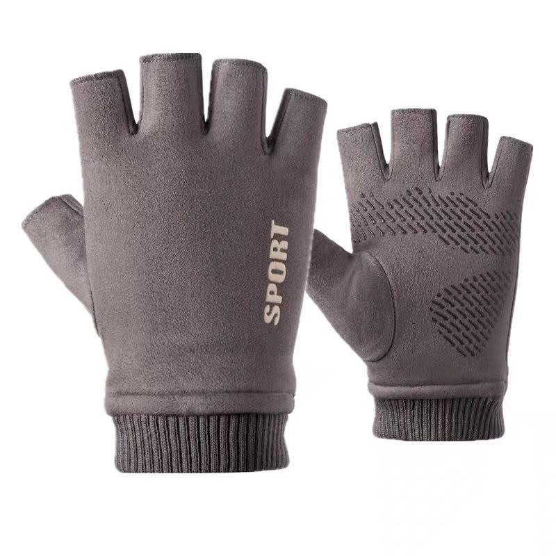 

Half-finger suede gloves men s autumn and winter warm and velvet thin one size fits all сірий колір