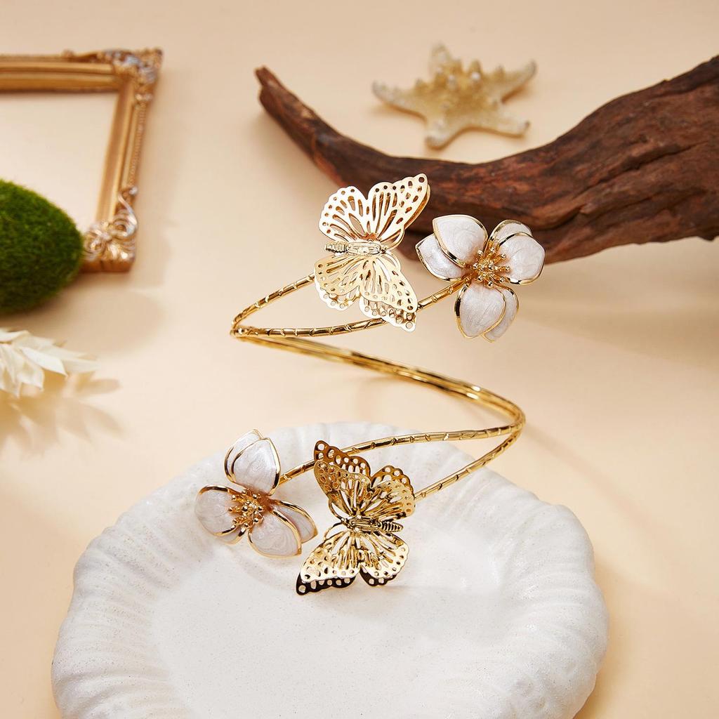 French Enamel Butterfly Hollow Arm Cuff Bracelet - Adjustable Style