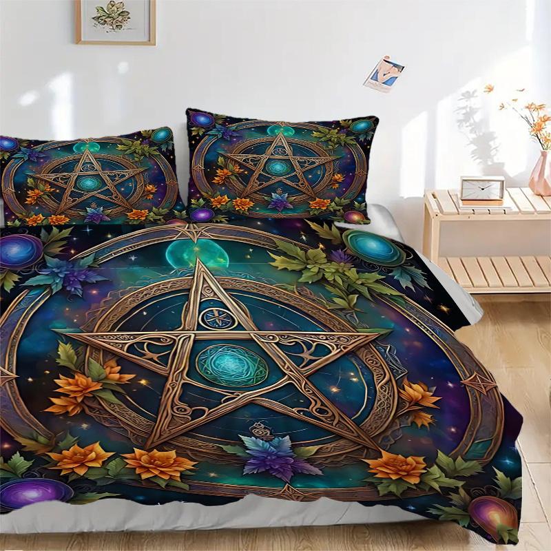 3pcs Mystic Pentagram Enchanted Pattern Bedding Set, 1* Cover + 2*Pillowcases, Printed Bedding Set, Soft and Comfortable, Suitable for Bedro