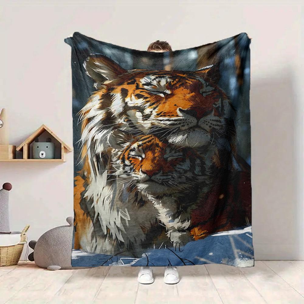1pc Tiger Print Blanket Lightweight Flannel Blanket Throw Blanket For Sofa, Bed, Travel, Camping, Livingroom, Couch, Chair, And Bed Yy2509026163