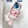 Cartoon PU Leather Phone Case for Samsung Galaxy Z Flip 6 5 4 3 Flip6 Flip5 Flip4 Flip3 5G Wrist Strap Hinge Protective Cover