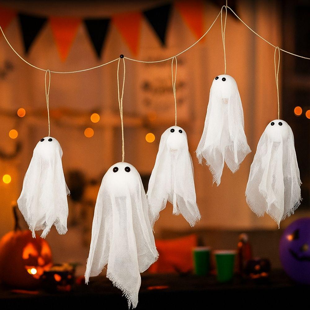 10 Stück Weißer Halloween-Geist Gaze-Anhänger DIY Geister-Hängeornament Spukhaus
