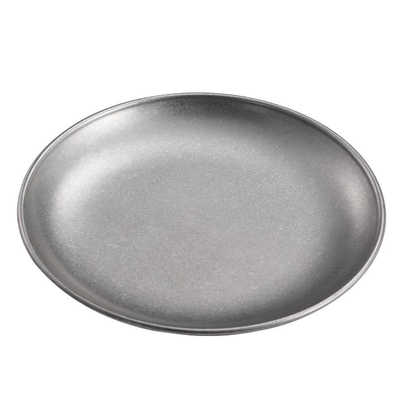 Korean version of stainless steel plate coffee shop tray flat bottom shallow plate barbecue plate bone plate retro tableware