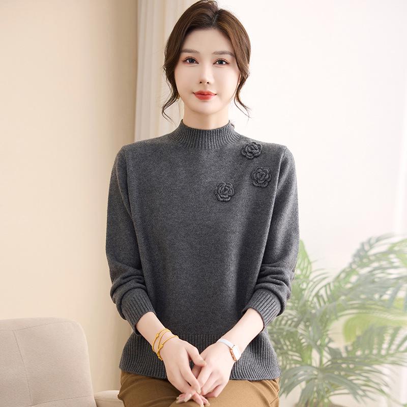 Mom's Winter Cozy Knit Half-High Collar Sweater for Middle-Aged & Elderly Women - Stylish & Warm Base Layer