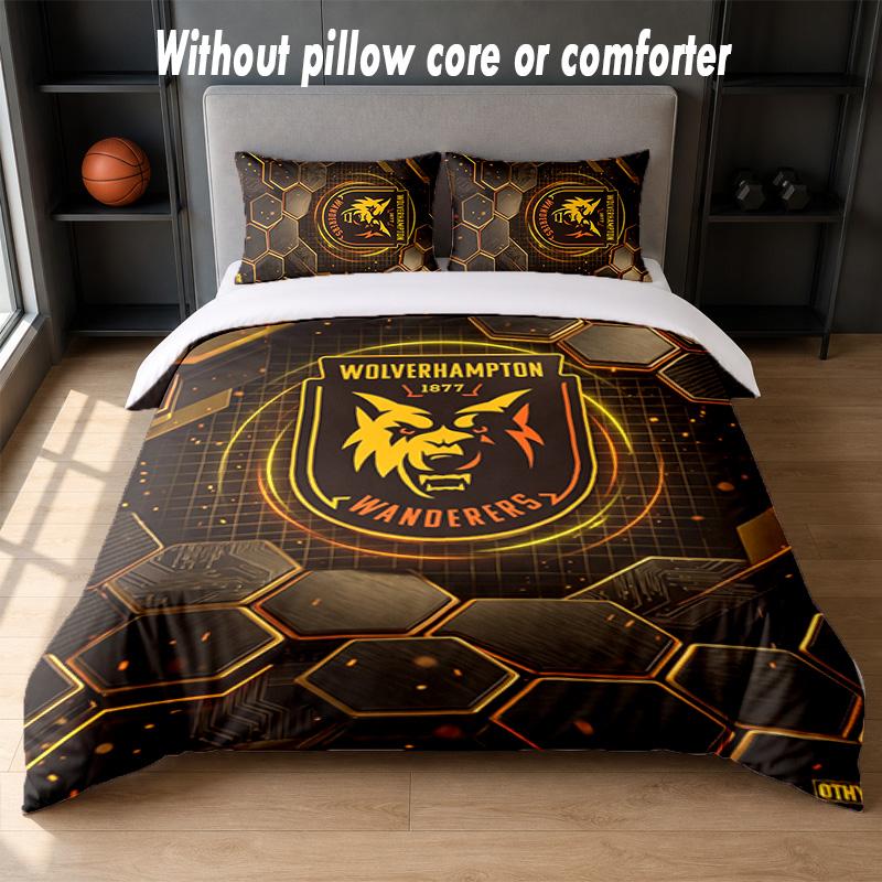 Wolverhampton Wanderers Football Design Bed Bedding Set 1 Duvet Cover + 2 Pillowcases Soft Breathable Household Bed Linens