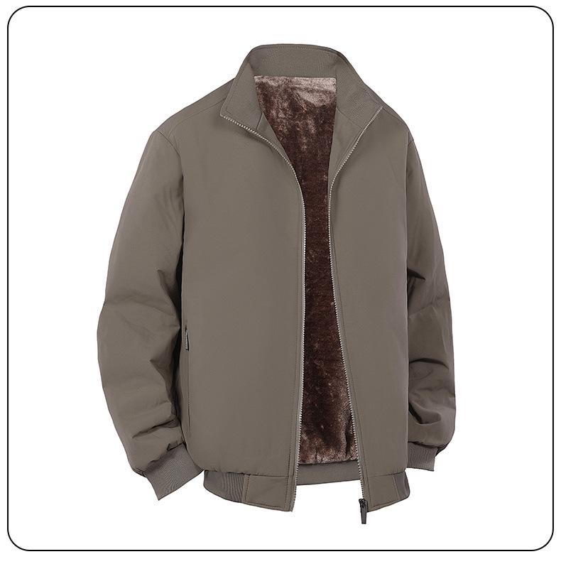 Men's Plus Size Winter Cotton Jacket for Middle-Aged & Elderly Dads, Velvet Lined, Thickened, Padded, Stand-up Collar
