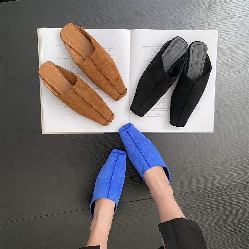 Fashion Female Shoes Mules For Women 2025 Square Toe Loafers Ladies' Slippers Luxury Slides Low On A Wedge New Block Heels Designer