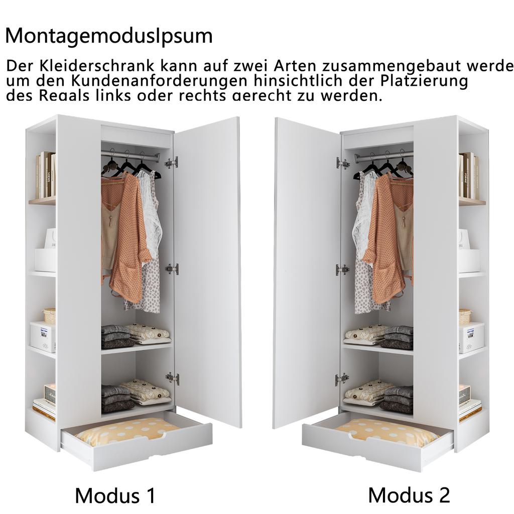 Wardrobe 70*40*170cm, Single-Door Design, with Shelves and Drawers, Pure White