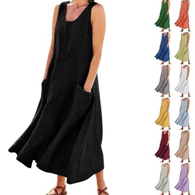 Damenmode Lässig Farbe Ärmellos Baumwolle Leinen Tasche Kleid
