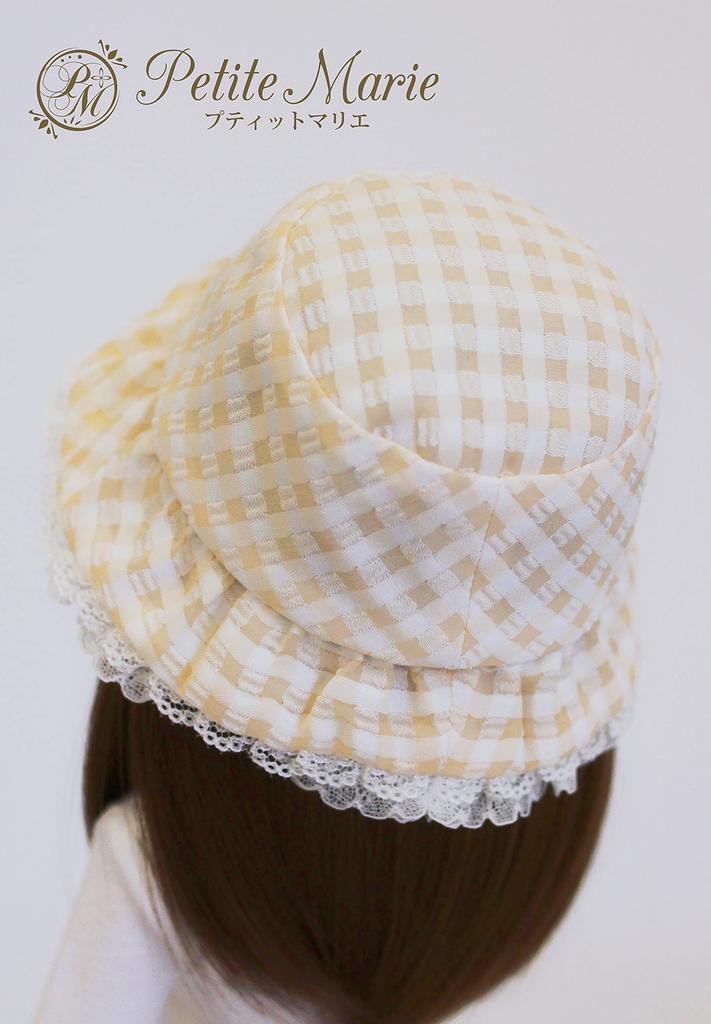 [Petite Marie] 13 DD MDD Compatible (DDH-01~10 Compatible) Beige Seersucker Cloche Hat with Lace for a Girly Mood. Beige. Fits 9-10 inch dolls (60cm,