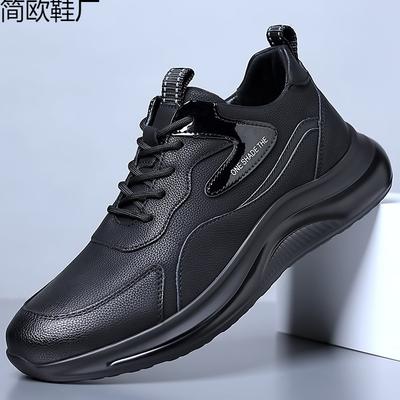 Men's Shoes Autumn Sports and Leisure Shoes Men's Platform Cowhide Trend Dad Shoes Velvet Thermal Leather Shoes Men