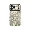 Floral Plants Printed Vertical Grain Leather Soft Silicone Phone Case Back Cover with Camera Lens Full Protection for iPhone 17