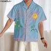 INCERUN S-XXXXXL Men Lapel Neck Short Sleeve Cartoon Print Casual Loose Shirts