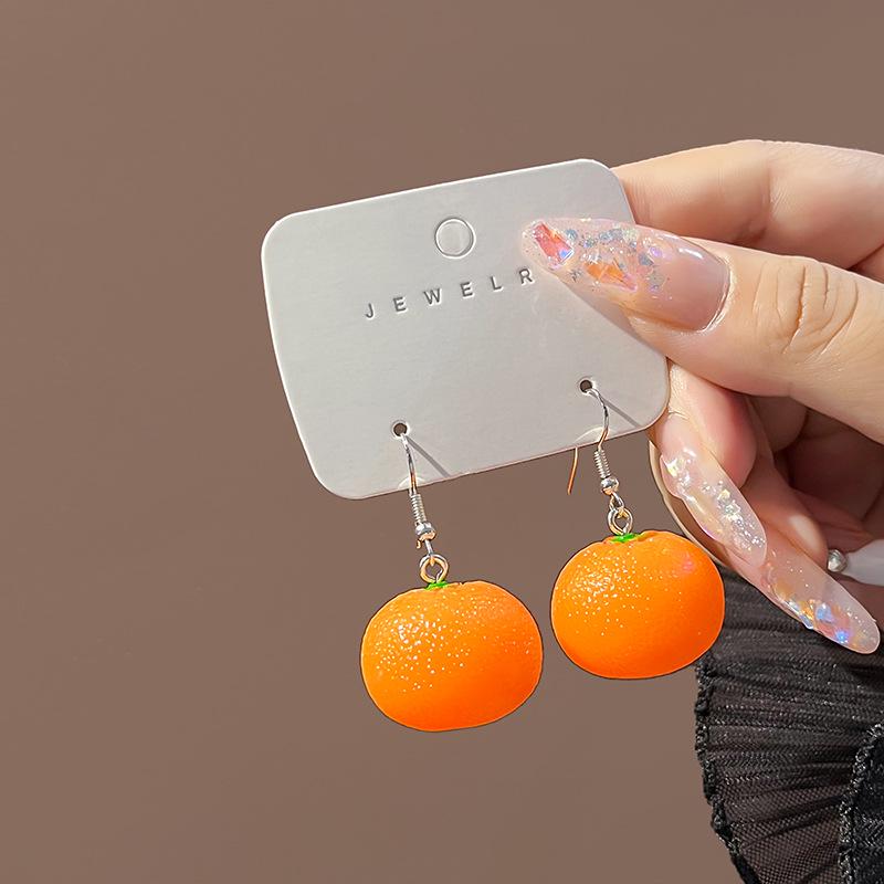 Korean-Style Cute Candy Color Orange Fruit Earrings - Versatile and Stylish Jewelry for Women