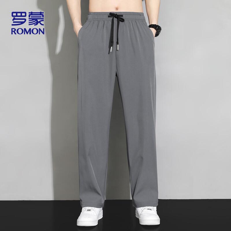 ROMON Men's Ice Silk Loose Straight Casual Pants