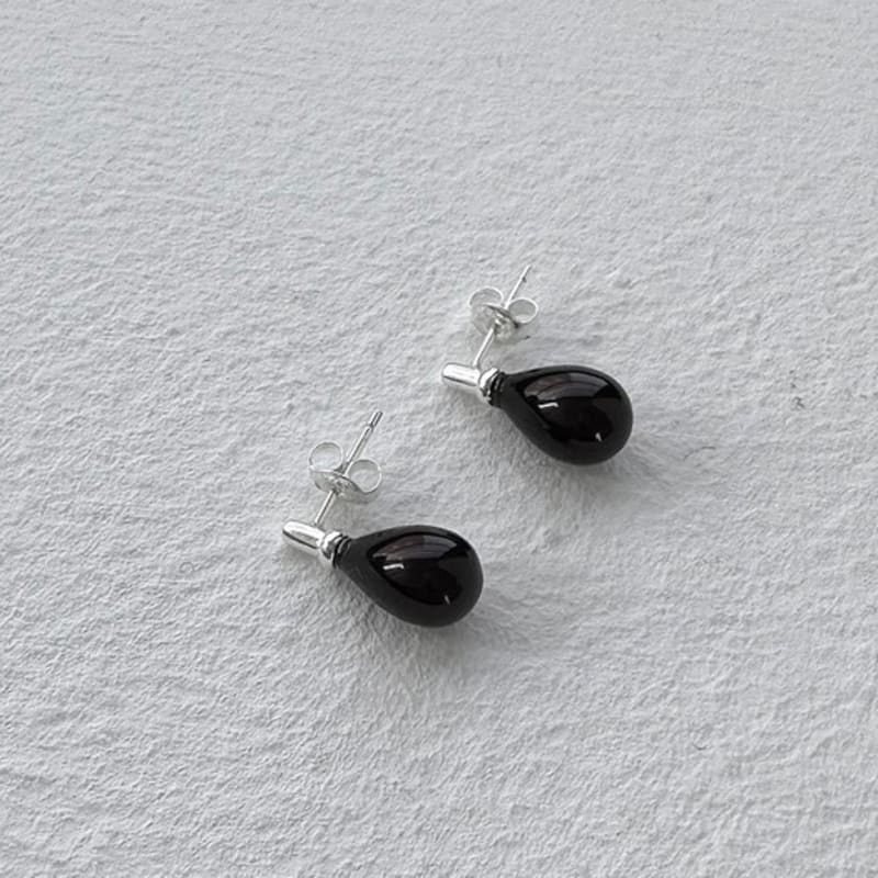 geegee [silver925] pearl tear earring - black
