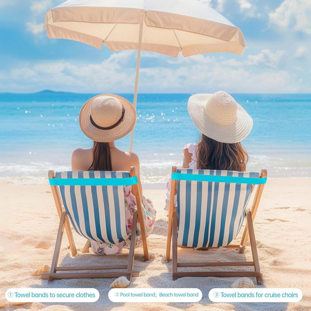 Towel Bands for Cruise Chairs,Beach Towel Bands,Towel Clips for Beach Chairs (4 Blue), Travel and Vacation Essentials.