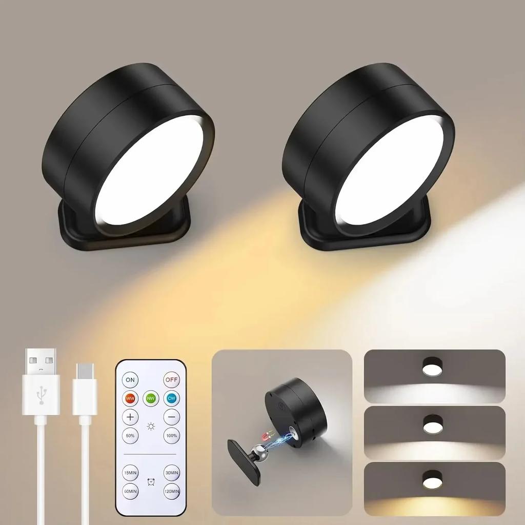 Magnetische LED-Wandleuchte, wiederaufladbare Leseleuchten, 360°-Drehung, Touch-Fernbedienung, Schrankstrahler, Nachtlampe